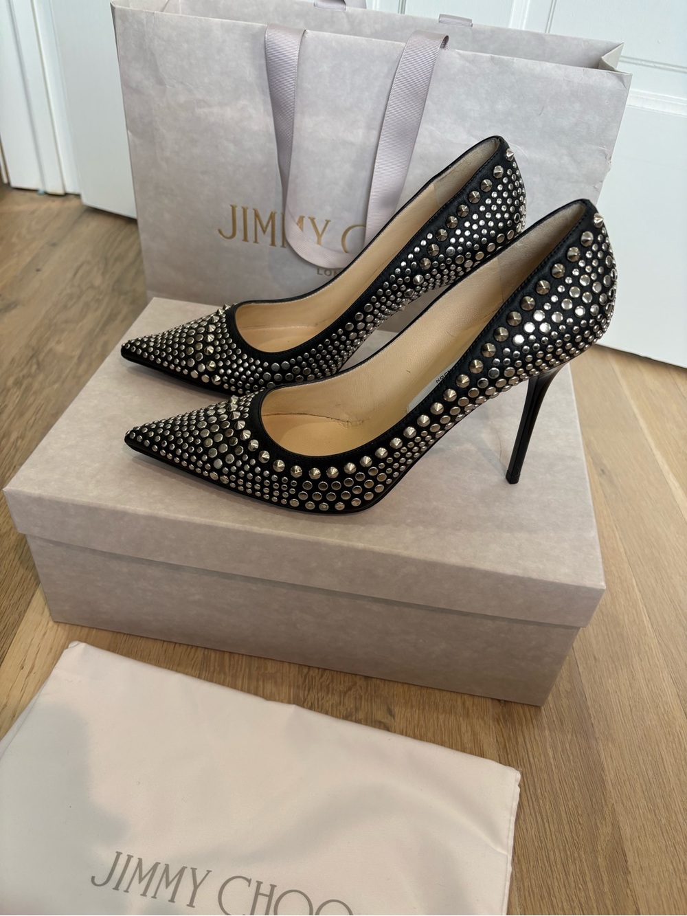 Jimmy Choo Black Studded Pumps with Silver Accents